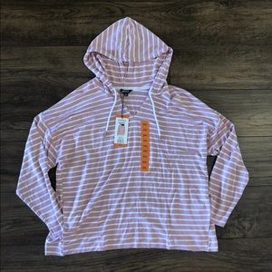 David Bitton Buffalo NWT Womens Hooded Top Size 2XL Pink White Stripe Pockets